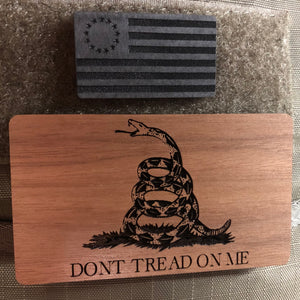 dont tread on me, wood patch, velcro patch